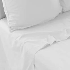 Outlet Drap de lit en pur coton lavé biologique Souffle blanc Draps De Lit