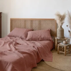 Hot Drap de lit lin lavé Songe rose cendré Draps De Lit