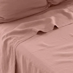 Hot Drap de lit lin lavé Songe rose cendré Draps De Lit