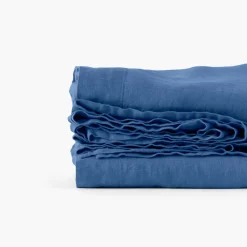 Best Sale Drap de lit lin lavé Songe bleu de chine Draps De Lit