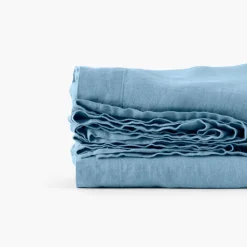 Sale Drap de lit lin lavé Songe bleu baltique Draps De Lit