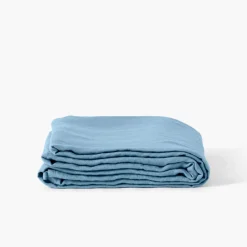 Sale Drap de lit lin lavé Songe bleu baltique Draps De Lit