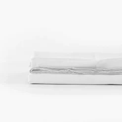 Sale Drap de lit satin de coton lavé bio Quartz blanc Draps De Lit