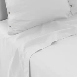 Sale Drap de lit satin de coton lavé bio Quartz blanc Draps De Lit