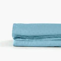 Sale Drap de lit satin de coton jacquard pois et rayures Prestige glacier Draps De Lit