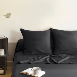 Flash Sale Drap de lit satin de coton jacquard pois et rayures Prestige noir Draps De Lit