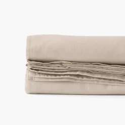 Sale Drap de lit satin de coton lavé bio Quartz dune Draps De Lit