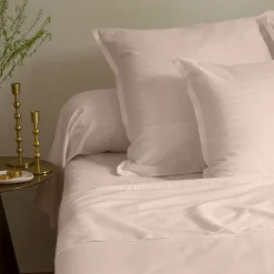 Store Drap de lit satin de coton jacquard pois et rayures Prestige nacre Draps De Lit