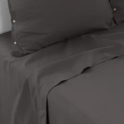 Clearance Drap de lit satin de coton lavé bio Quartz galet Draps De Lit