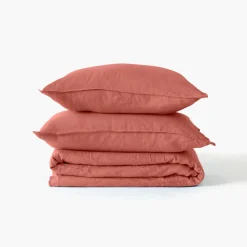 New Drap housse coton lavé Songe terre cuite Draps Housse