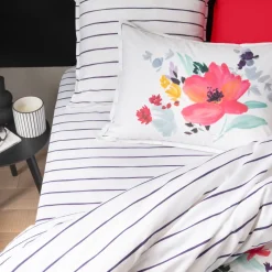 Best Drap housse percale de coton imprimé rayures Ode Draps Housse
