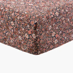 Store Drap housse percale de coton Neo bleu prusse floral Draps Housse