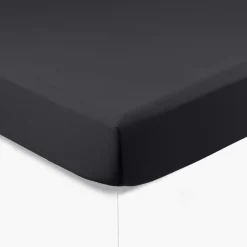 Sale Drap housse satin de coton uni Prestige noir Draps Housse
