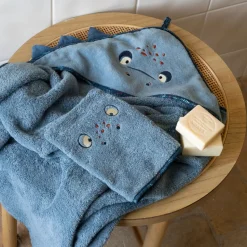 Sale Gant de toilette coton Happyful bleu céleste Enfant Gants De Toilette