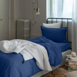 Store Housse de couette enfant lin et coton lavé Songe bleu de chine Enfant Housses De Couette