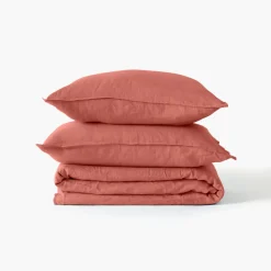 Cheap Housse de couette lin et coton lavé Songe terre cuite Housses De Couette