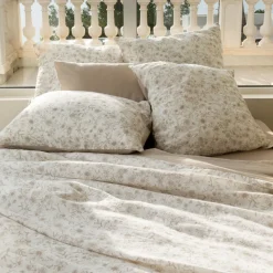 Best Sale Housse de couette lin et coton lavé Songe grège floral Housses De Couette