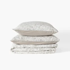 Best Sale Housse de couette lin et coton lavé Songe grège floral Housses De Couette