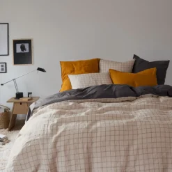 Online Housse de couette lin et coton lavé Songe charbon carreaux Housses De Couette