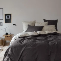 Online Housse de couette lin et coton lavé Songe charbon carreaux Housses De Couette