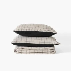 Online Housse de couette lin et coton lavé Songe charbon carreaux Housses De Couette