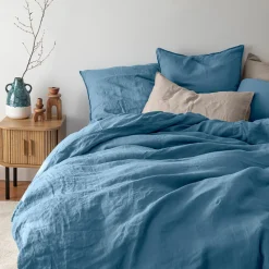 Flash Sale Housse de couette lin et coton lavé Songe bleu baltique Housses De Couette