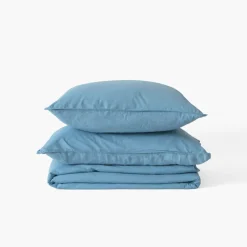 Flash Sale Housse de couette lin et coton lavé Songe bleu baltique Housses De Couette
