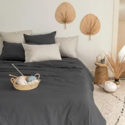 Best Housse de couette percale de coton Neo anthracite Housses De Couette