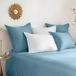 Sale Housse de couette satin de coton jacquard pois et rayures Prestige glacier Housses De Couette