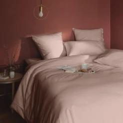 New Housse de couette satin de coton lavé bio Quartz blush Housses De Couette