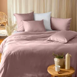 New Housse de couette satin de coton lavé bio Quartz blush Housses De Couette