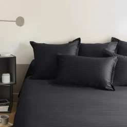 Hot Housse de couette satin de coton jacquard pois et rayures Prestige noir Housses De Couette