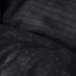 Hot Housse de couette satin de coton jacquard pois et rayures Prestige noir Housses De Couette