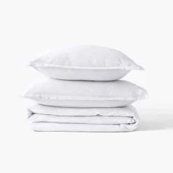 Flash Sale Housse de couette satin de coton jacquard pois et rayures Prestige blanc Housses De Couette