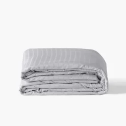 Cheap Housse de couette satin de coton jacquard pois et rayures Prestige tourterelle Housses De Couette