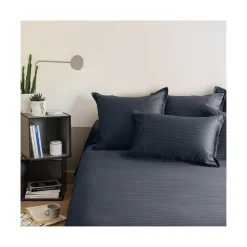 Store Housse de couette satin de coton jacquard pois et rayures Prestige bleu nuit Housses De Couette