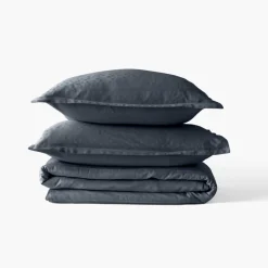 Store Housse de couette satin de coton jacquard pois et rayures Prestige bleu nuit Housses De Couette