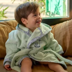 Sale Peignoir bébé coton bio à capuche Dandine vert d'eau Enfant Peignoirs 12 Mois - 10 Ans