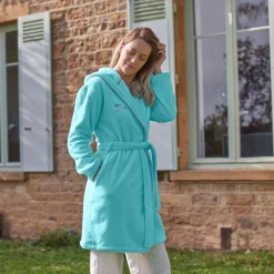 Cheap Peignoir femme coton à capuche Abysse lagon Femme Peignoirs Femme