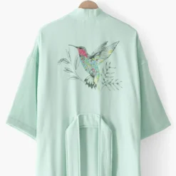 Flash Sale Peignoir femme coton col kimono Calypte vert d'eau Femme Coffrets Cadeaux|Peignoirs Femme