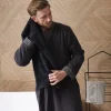 Fashion Peignoir homme coton col kimono Silvalys carbone Homme Coffrets Cadeaux|Peignoirs Homme