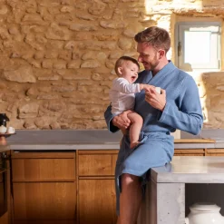 Online Peignoir homme coton nid d'abeille Ilyan bleu grisé Homme Coffrets Cadeaux|Peignoirs Homme