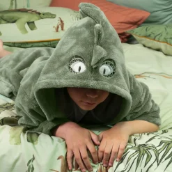 Best Sale Robe de chambre enfant polaire à capuche Dinotopi vert feuille Enfant Robes De Chambre