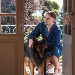 Clearance Robe de chambre polaire homme col kimono Equinoxe marine Homme Robe De Chambre Homme