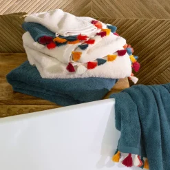 Sale Serviette invité coton Eclats bleu pétrole Serviettes Invité