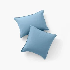 Online Taie d'oreiller carrée lin et coton lavé Songe bleu baltique Taies D’oreiller