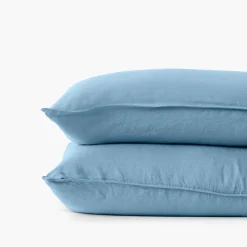 Online Taie d'oreiller carrée lin et coton lavé Songe bleu baltique Taies D’oreiller