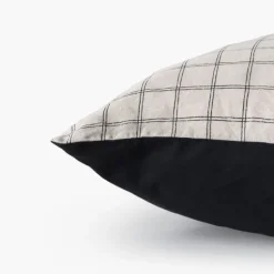 Shop Taie d'oreiller carrée lin et coton lavé Songe charbon carreaux Taies D’oreiller