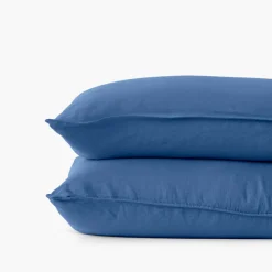 Cheap Taie d'oreiller carrée lin et coton lavé Songe bleu de chine Taies D’oreiller