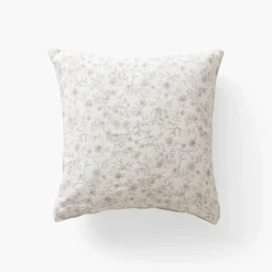 Online Taie d'oreiller carrée lin et coton lavé Songe grège floral Taies D’oreiller